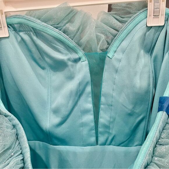 NWT Mac Duggal 20555 Mint Aqua Blue Glitter Tulle Strapless Ball Dress Gown 14 - Picture 9 of 12